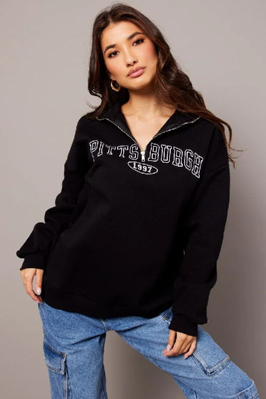 Black Zip Neck Sweater Oversized