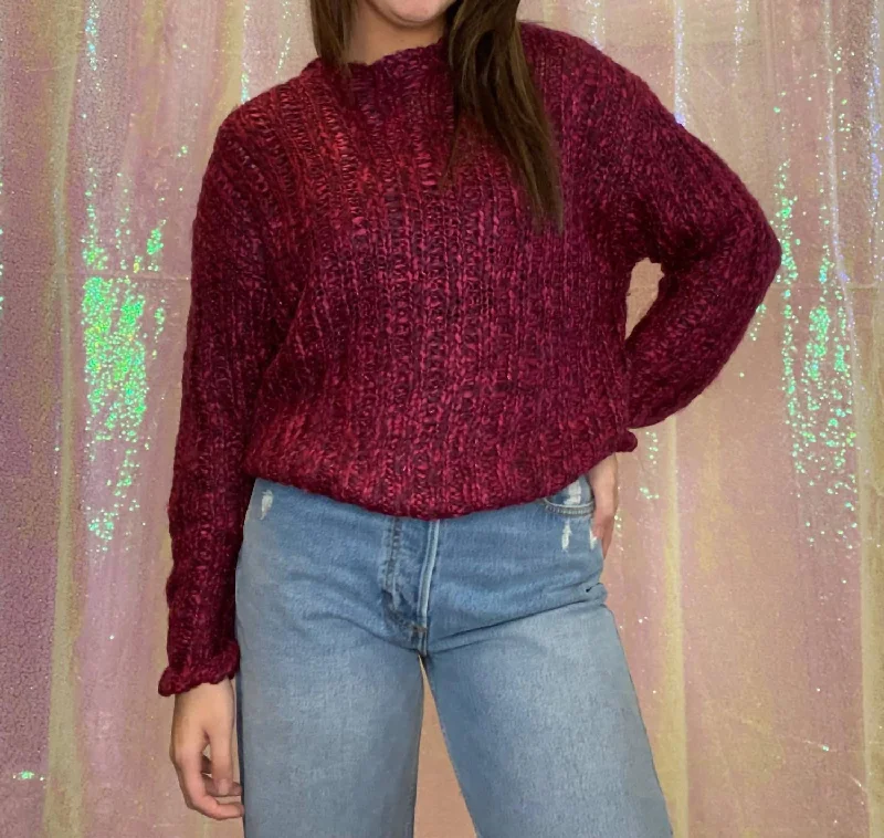 Chunky Knit Sweater in Berry Melange