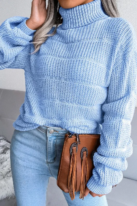 WOMEN CABLE KNITTED TURTLE NECK LOOSE FIT SWEATER