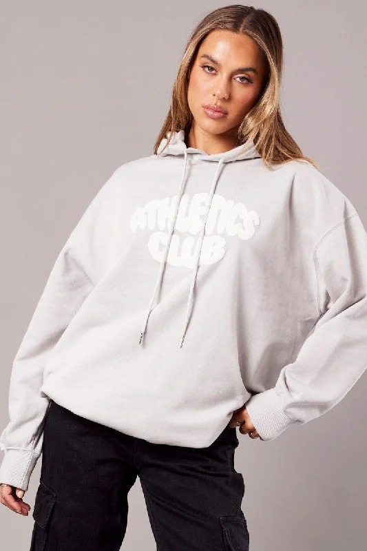 Grey Graphic Hoodie Sweater Long Sleeve