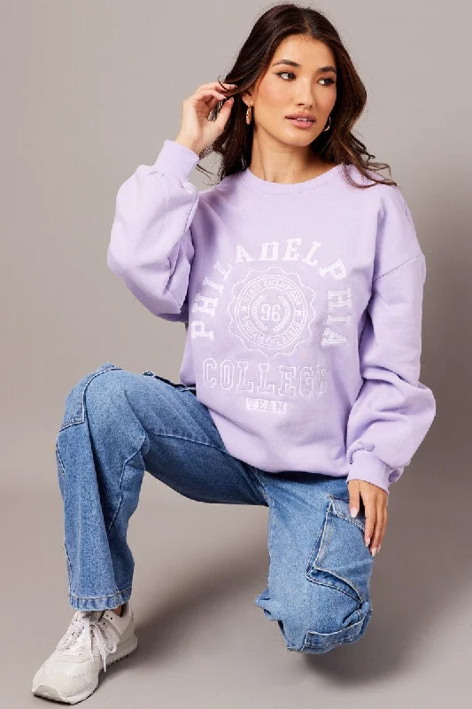 Purple Graphic Sweater Long Sleeve