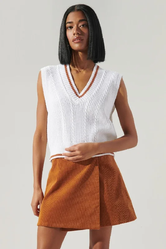 Varsity V Neck Cropped Knit Sweater Vest