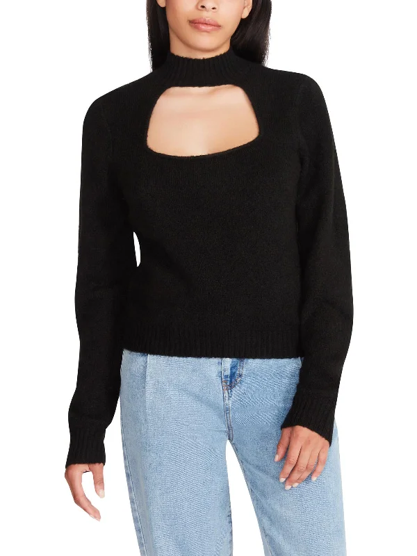 Womens Knit Cut-Out Mock Turtleneck Sweater