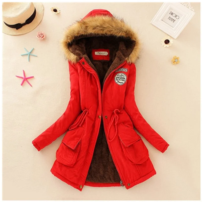 2019 Winter New Women's Hooded Fur Collar Waist And Velvet Thick Warm Long Cotton Coat Jacket Coat