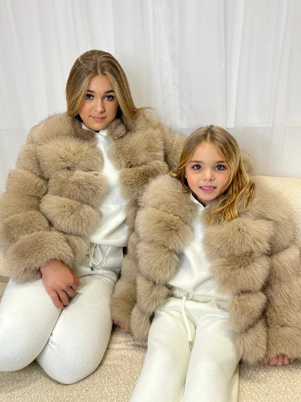 Childrens Dark Beige Luxury Fur Coat