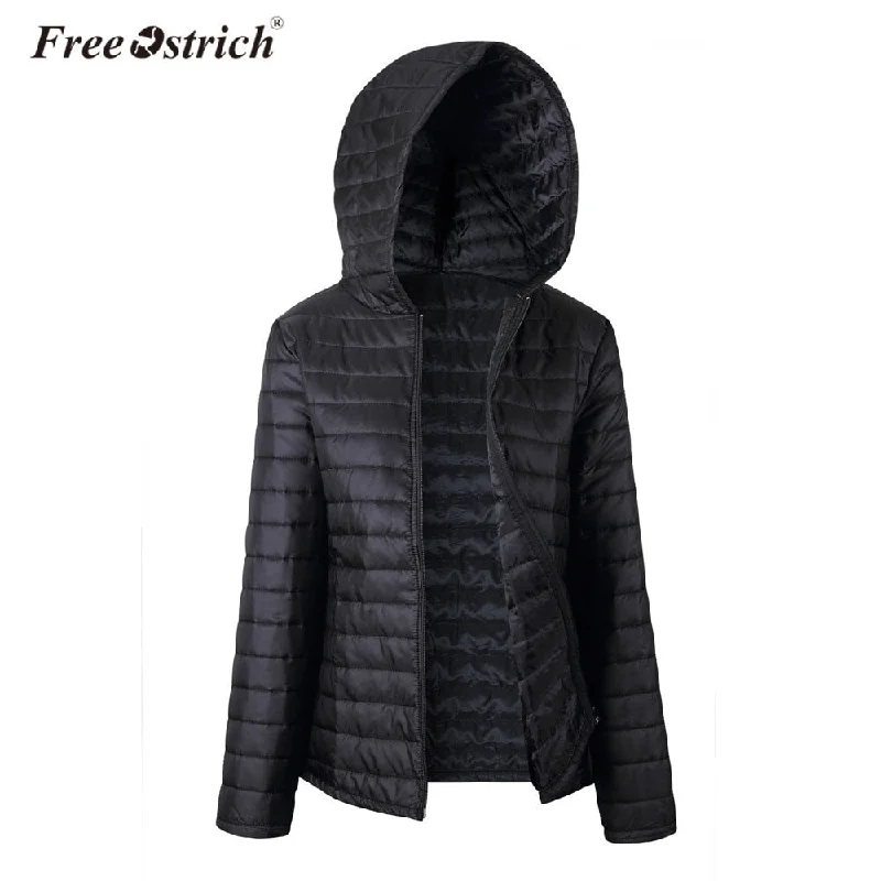 Free Ostrich Jacket Women Autumn Winter Hooded Warm Zipper 2018 Black Coats Long Sleeve Solid Parkas Coat L0530