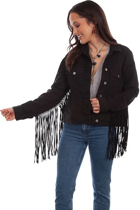 LADIES BLACK DENIM FRINGE JACKET