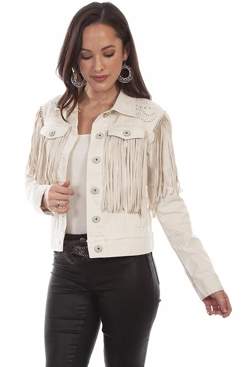 WOMENS FRINGE JACKET WITH EMBROIDERED CROCHET