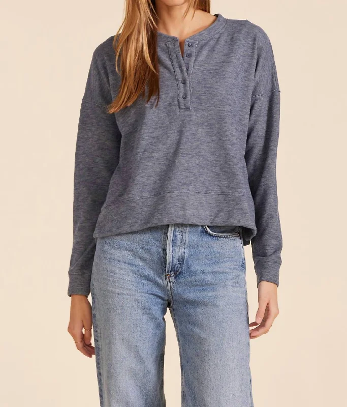 Boxy Henley Sweatshirt In Blue