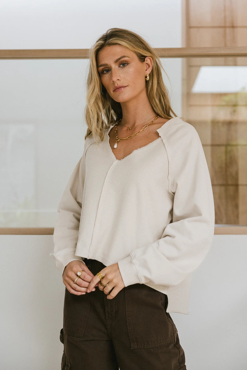 Exposed Seam Sweatshirt in Natural