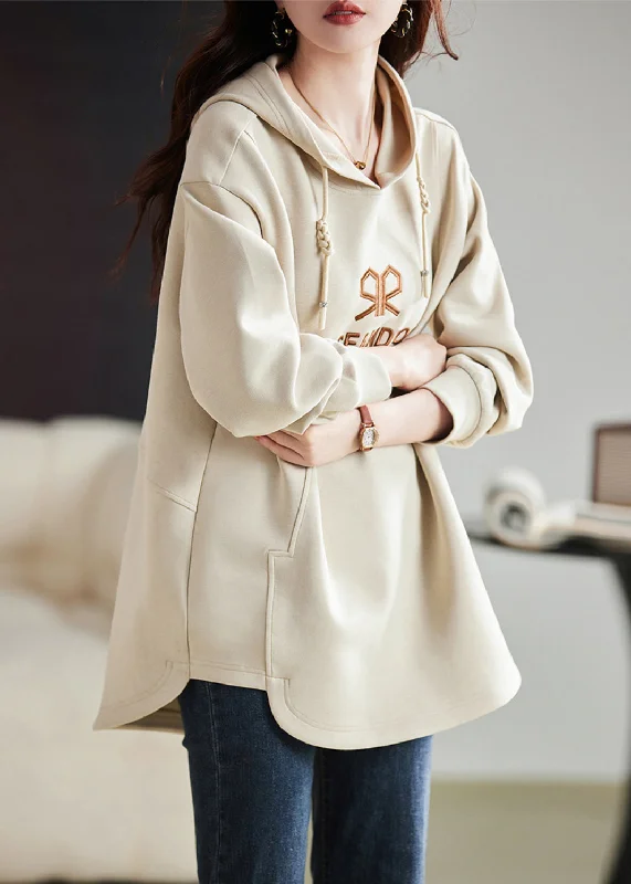 Fashion Apricot Embroideried Cotton Sweatshirts Top Spring