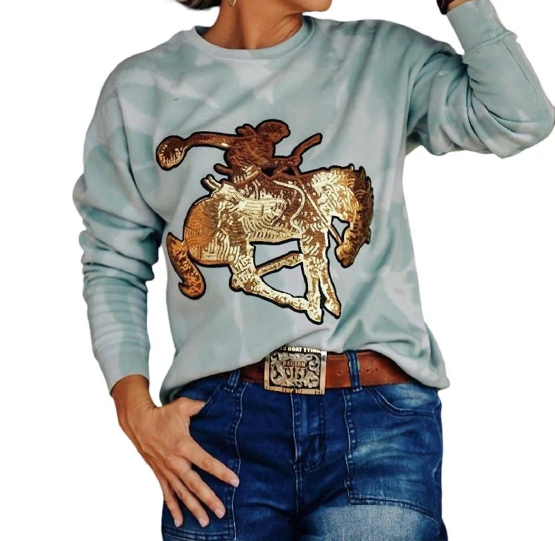 Gold Sequin Horse Bleached Sweatshirt In Green