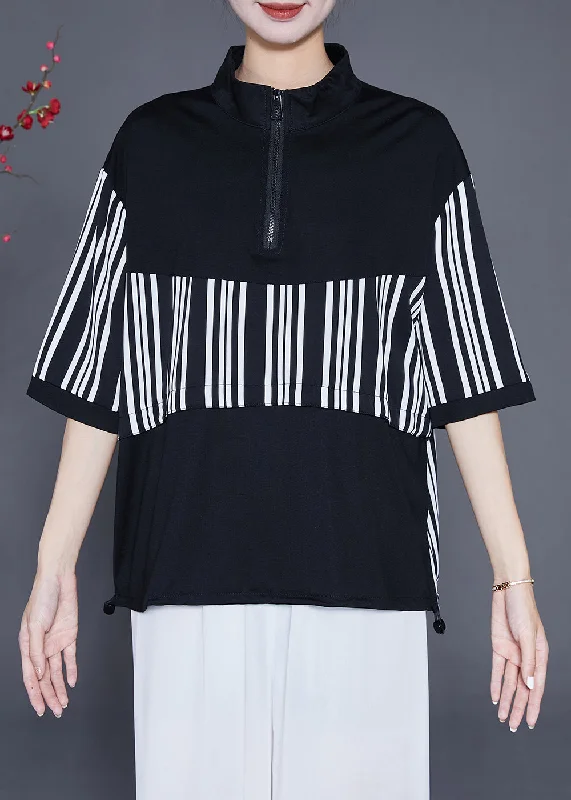 Loose Black Zip Up Striped Cotton Sweatshirts Tracksuits Summer