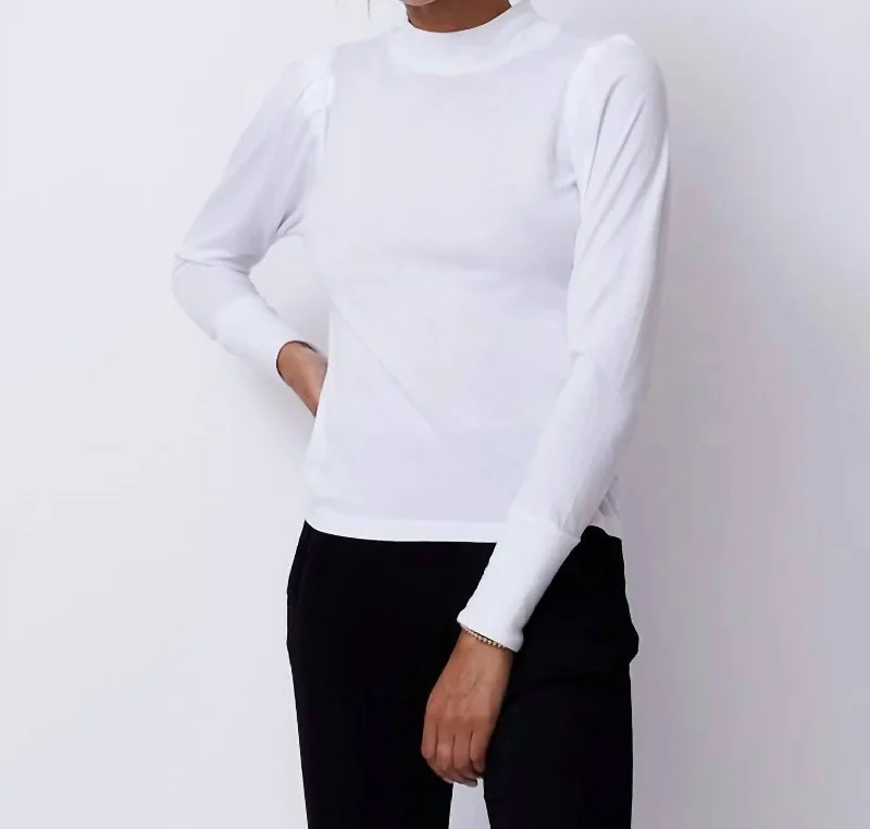 Mock Neck Shirred Sweatshirt In White