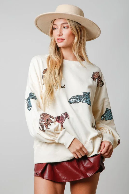 Sequin Tiger Print Cream Sweatshirt