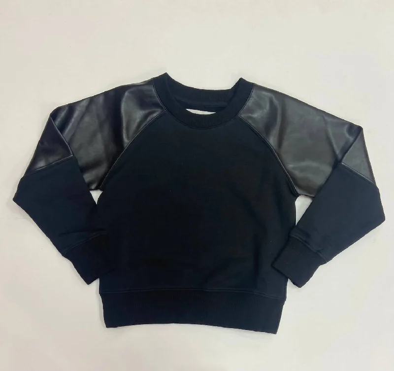 Women's Sweatshirt W/ Pleather Accents In Black