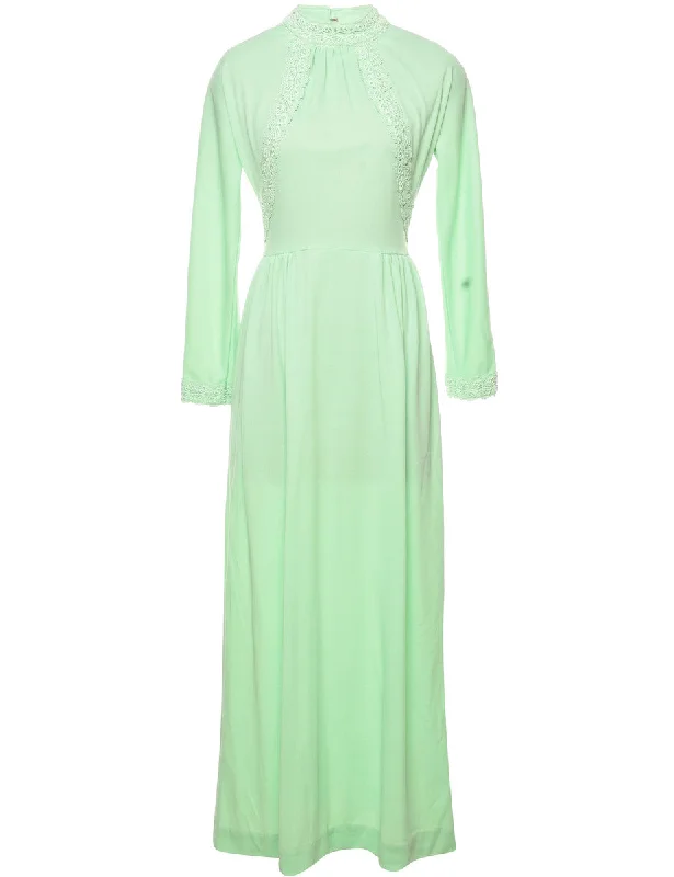 Light Green 1970s Maxi Dress - XS