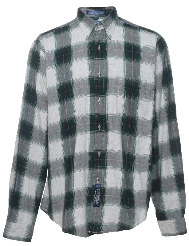 Marl Grey & Blue Flannel Checked Shirt - L