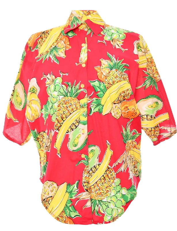 Multi-Colour Tropical Button-Front Blouse - S