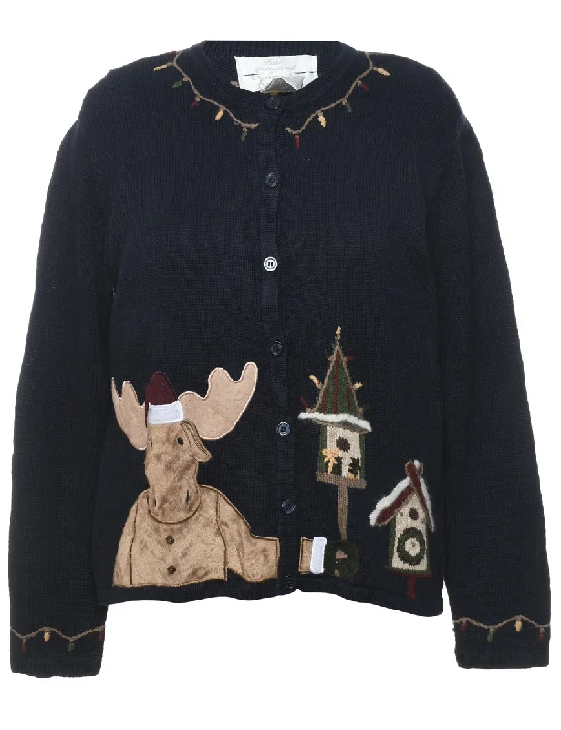 Navy Christmas Cardigan - M