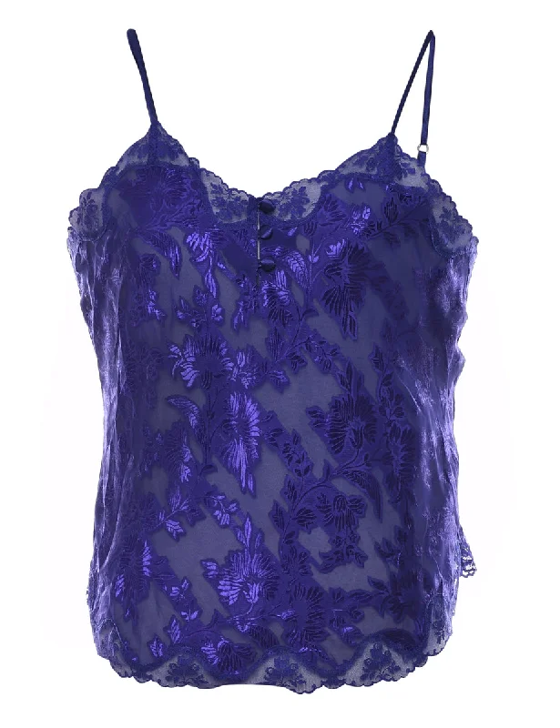 Navy Floral Lace Strappy Camisole - S