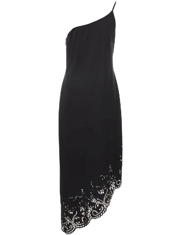 One Shouldered Y2K Black Lace Evening Dress - M