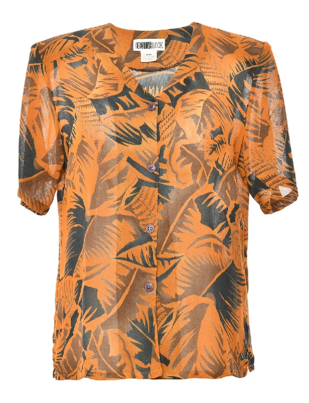 Orange Foliage Print Blouse - M