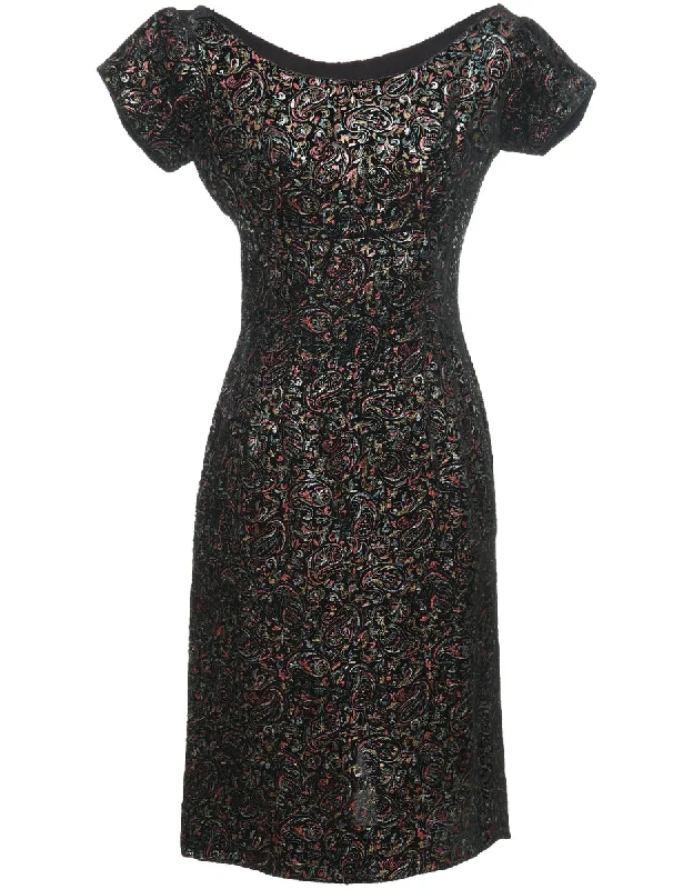 Paisley Print Sparkly 1960s Vintage Dress - XS