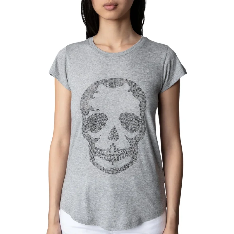 Skinny Skull Strass T-Shirt In Gris