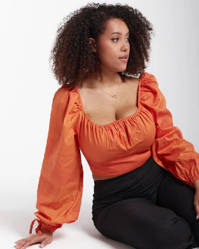 'Lilah' Orange Fuller Bust Balloon Sleeve Corset Top