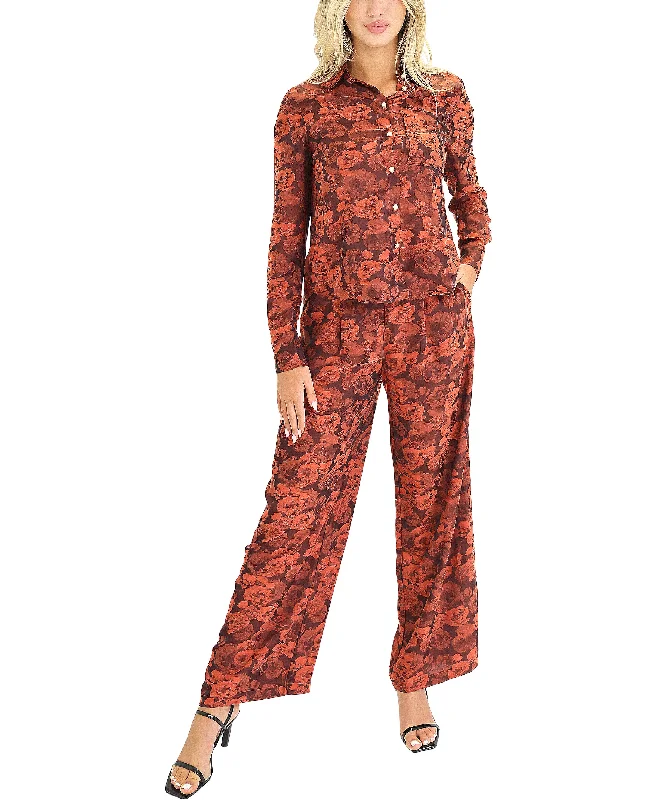 Rose Print Blouse & Pant Set- 2 Pc Set