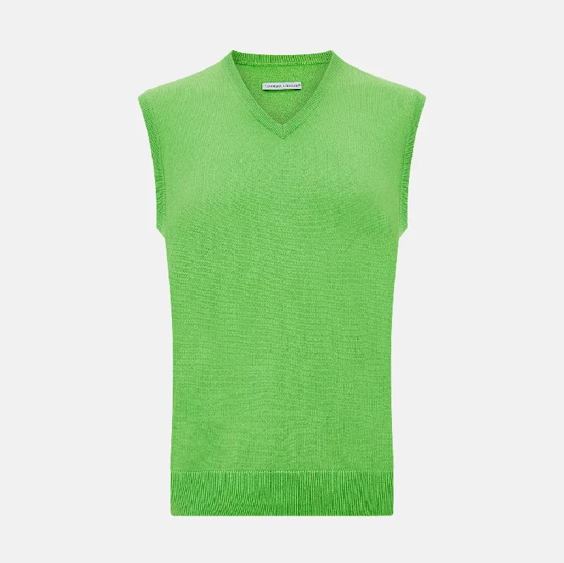 Bright Green V-neck Cashmere Vest