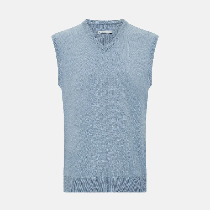 Frost Blue Cashmere V-neck Vest