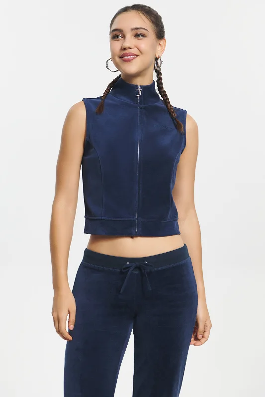 Mockneck Cotton Velour Zip-Up Vest