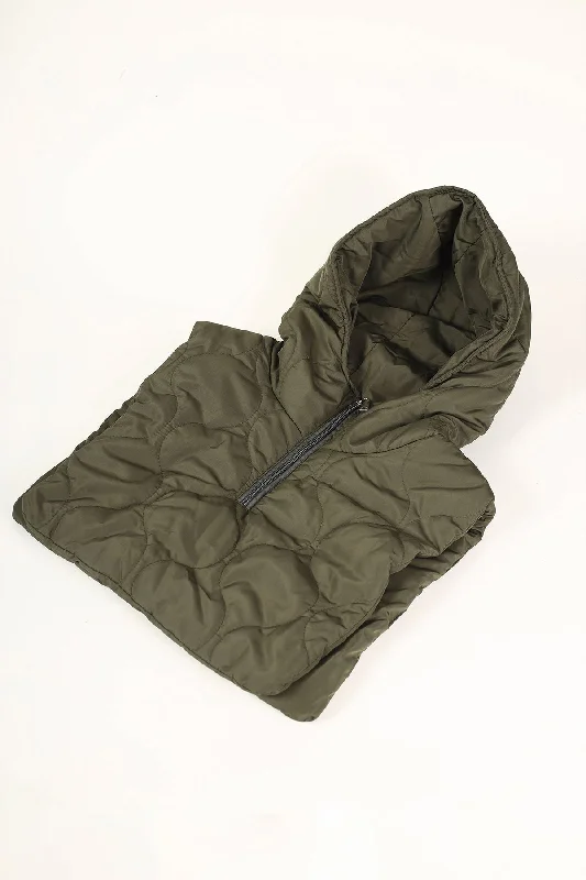 Khaki Quilted Nylon Hooded Vest