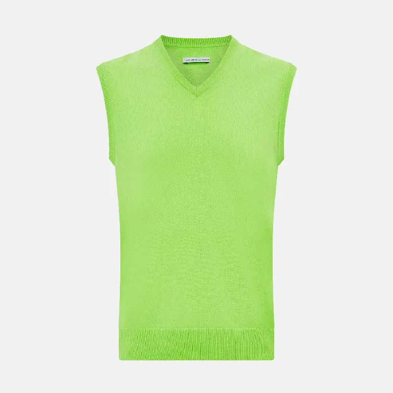 Lime Green V-neck Cashmere Vest