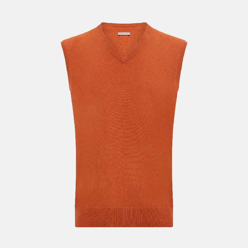 Orange Cashmere V-Neck Vest