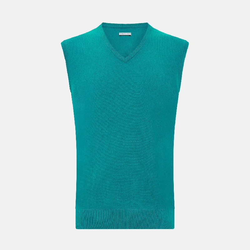 Turquoise Cashmere V-Neck Vest