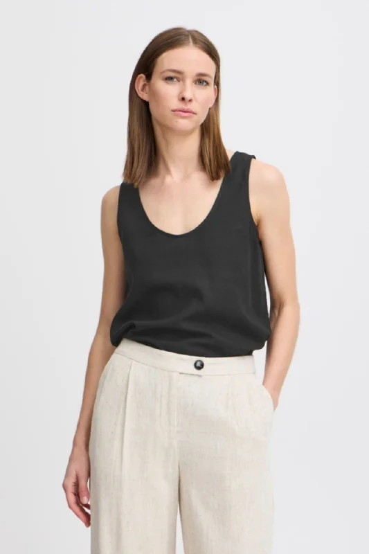 Black Linen Vest Top