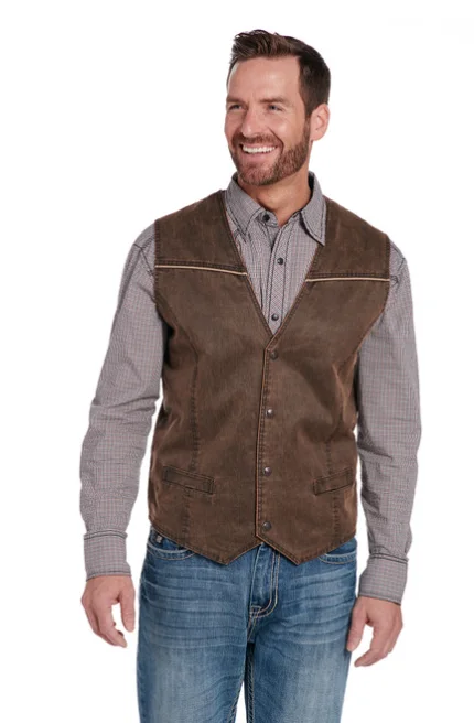 Men's Enzyme Washed Cotton Snap Vest