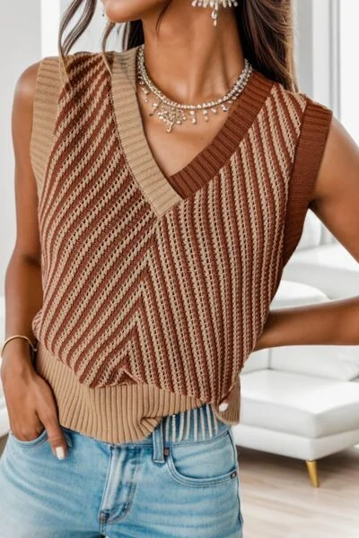 Hazel Blues® |  Striped V-Neck Sweater Vest