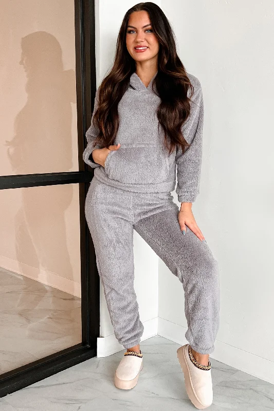 DOORBUSTER Totally Lovable Teddy Bear Ear Sherpa Lounge Set (Taro Grey)