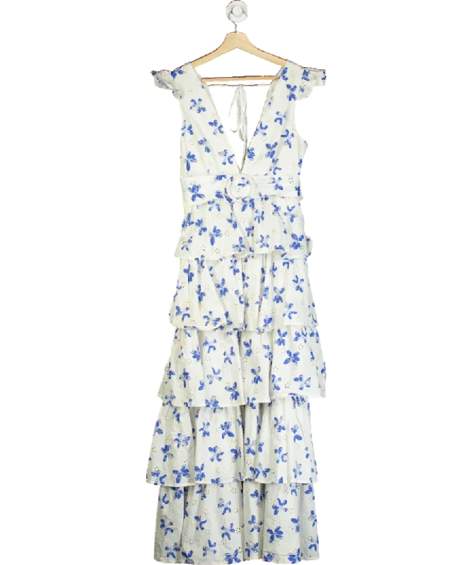 ALB Anne Louise Blue & White Floral Maxi Dress UK 10