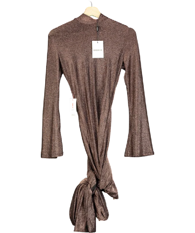 Bardot Brown Seraphina Tie Front Dress In Bronze UK 10