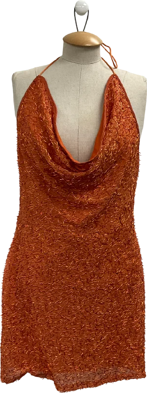 boohoo Orange Sequin Drape Strappy Cowl Mini Dress UK 10