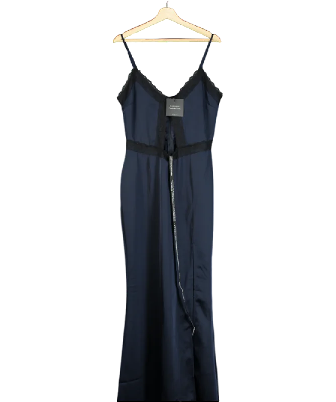 Club L Blue Navy Satin Cut-out Maxi Dress With Lace Trim UK 12