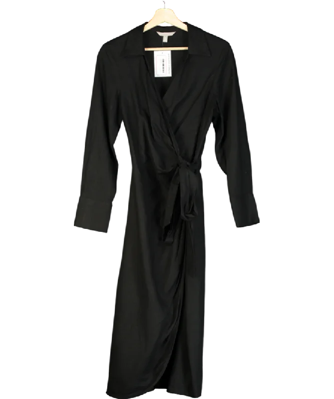 H&M Black Linen-blend Wrap Dress UK S