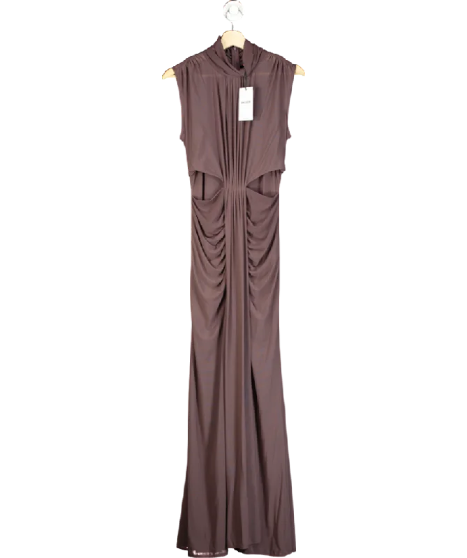 REISS Brown Daniella Sleeveless Ruched Maxi Dress, Taupe UK 10