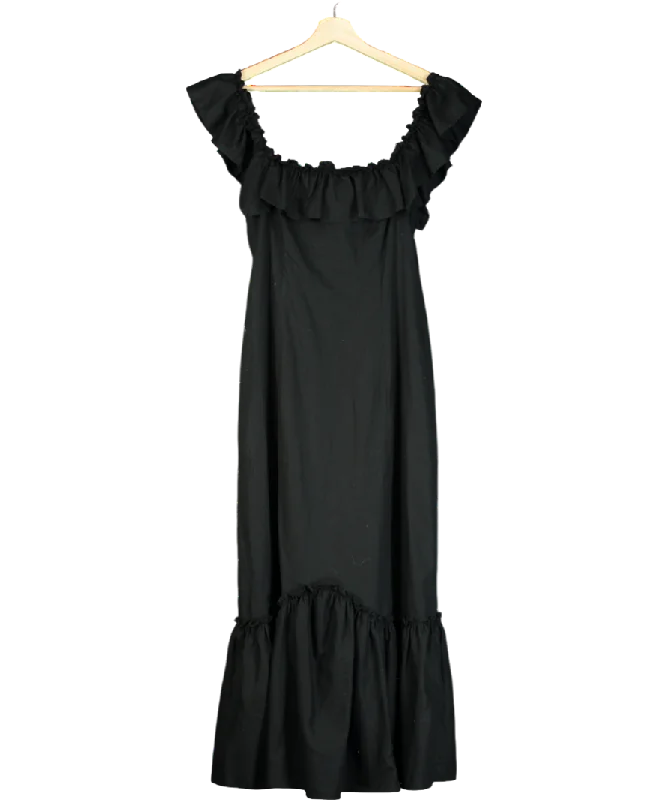 Rixo Black linen / cotton blend Maxi Dress UK 8