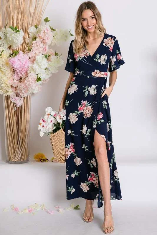 Davi And Dani Floral Wrap Maxi Dress